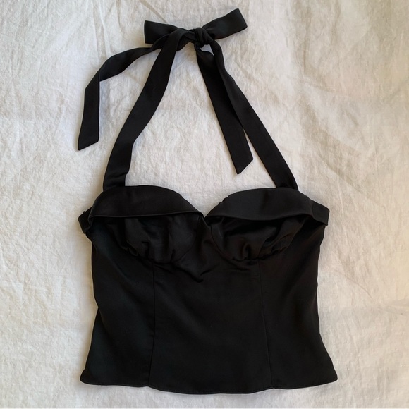 Reformation Larisa Silky Satin Halter Bustier Corset Camisole Blouse Top Black - Picture 8 of 12